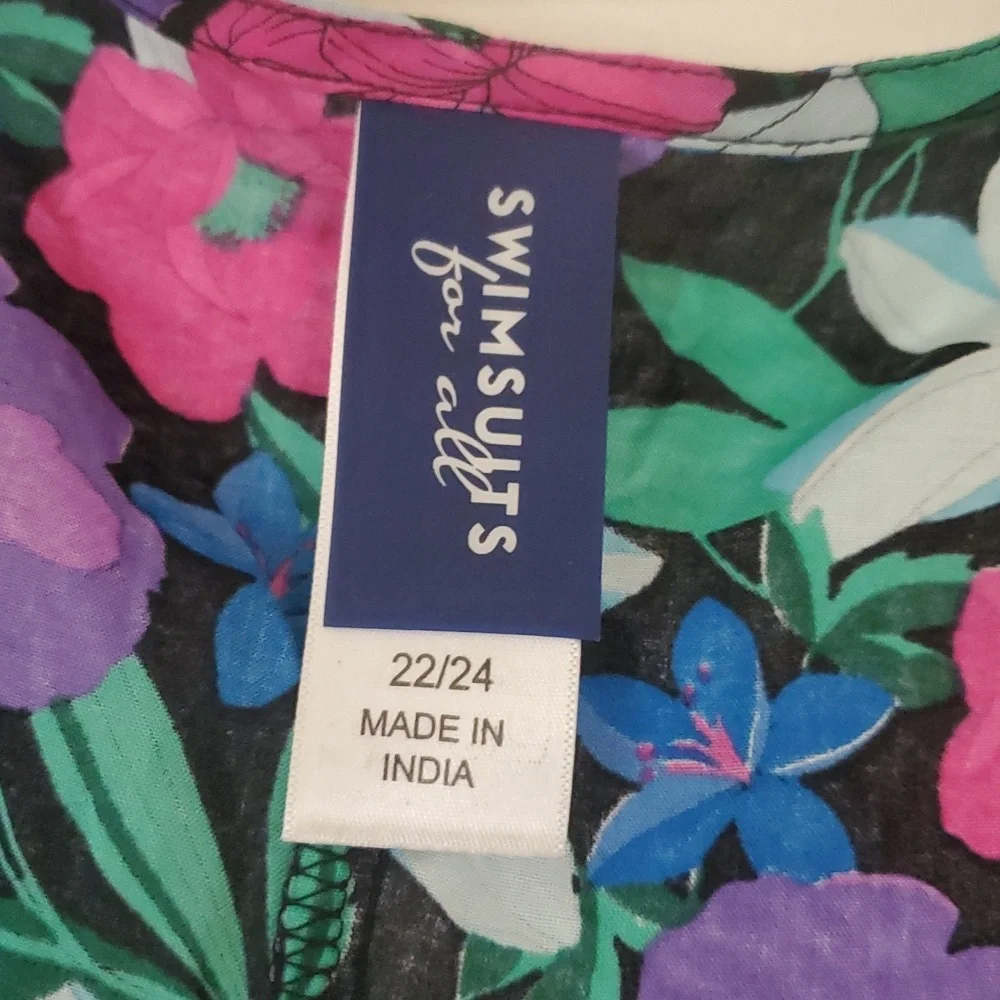 Swimsuits For All Chloe Tie-Front Swim Cover Up Duster Size 22/24 Floral Belted